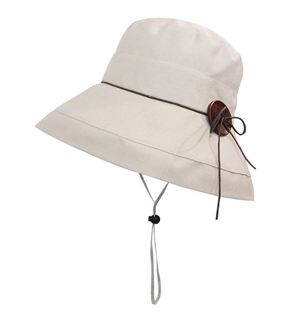 Sun Hats Womens Floppy Wide Brim Hat-Summer Sun Beach Bucket Hat Packable Cap - Bucket Hat Beige - CI18DOOG5YY $15.20