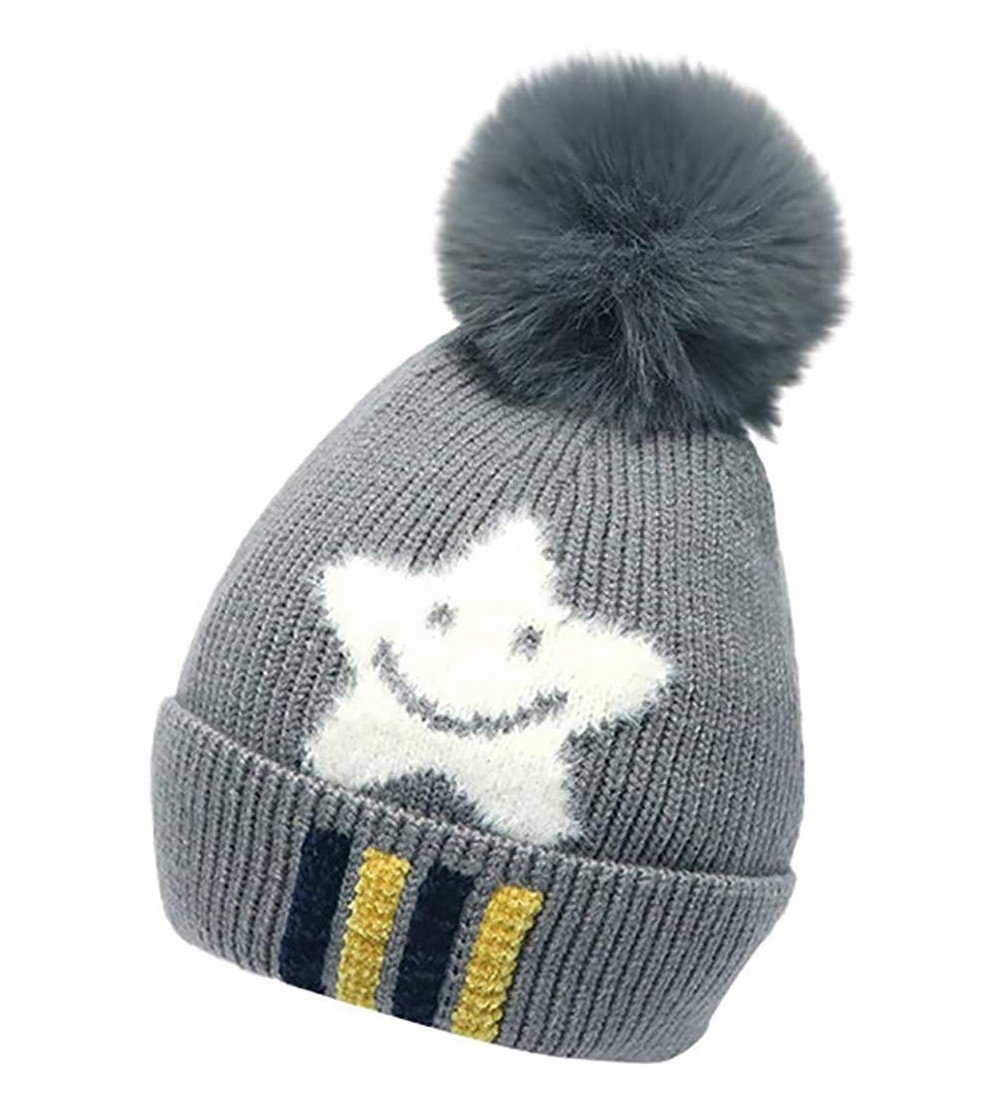 Skullies & Beanies Winter Knitted Beanie Hat for Kids Thick Cable Knit Cap with Faux Fur Pom Pom Fleece Lined Skull Cap Cuff ...