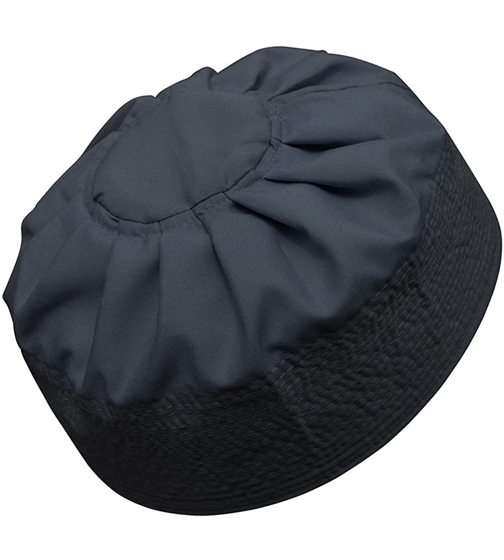 Skullies & Beanies White Cotton Pleated Top 3.5in Tall Fabric Kufi Prayer Cap Beanie - Dark Gray - CV182OULEQ9 $16.02