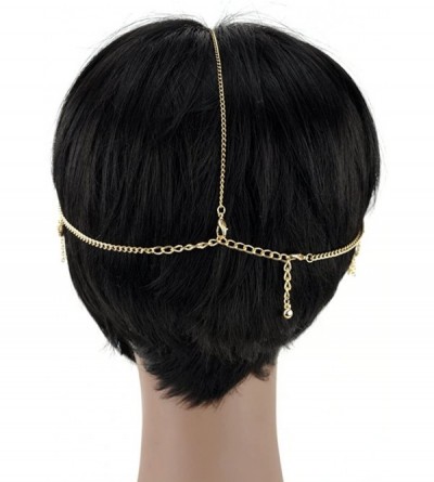 Headbands Women's Bohemian Fashion Head Chain Jewelry - Rhinestone Lozenge Charm 3 Draping Strand- Gold-Tone - CI119QXPM3J $8.73