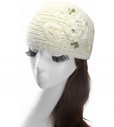 Headbands Women's Crochet Knitted Winter Headband with 3D Faux Pearl Flowers 1 - White - CD1878RC5Z0 $12.87