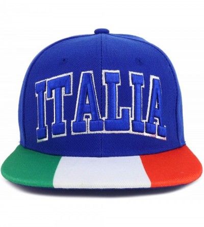 Baseball Caps Country Name 3D Embroidery Flag Print Flatbill Snapback Cap - Italia Royal - C118W68U0IC $15.52