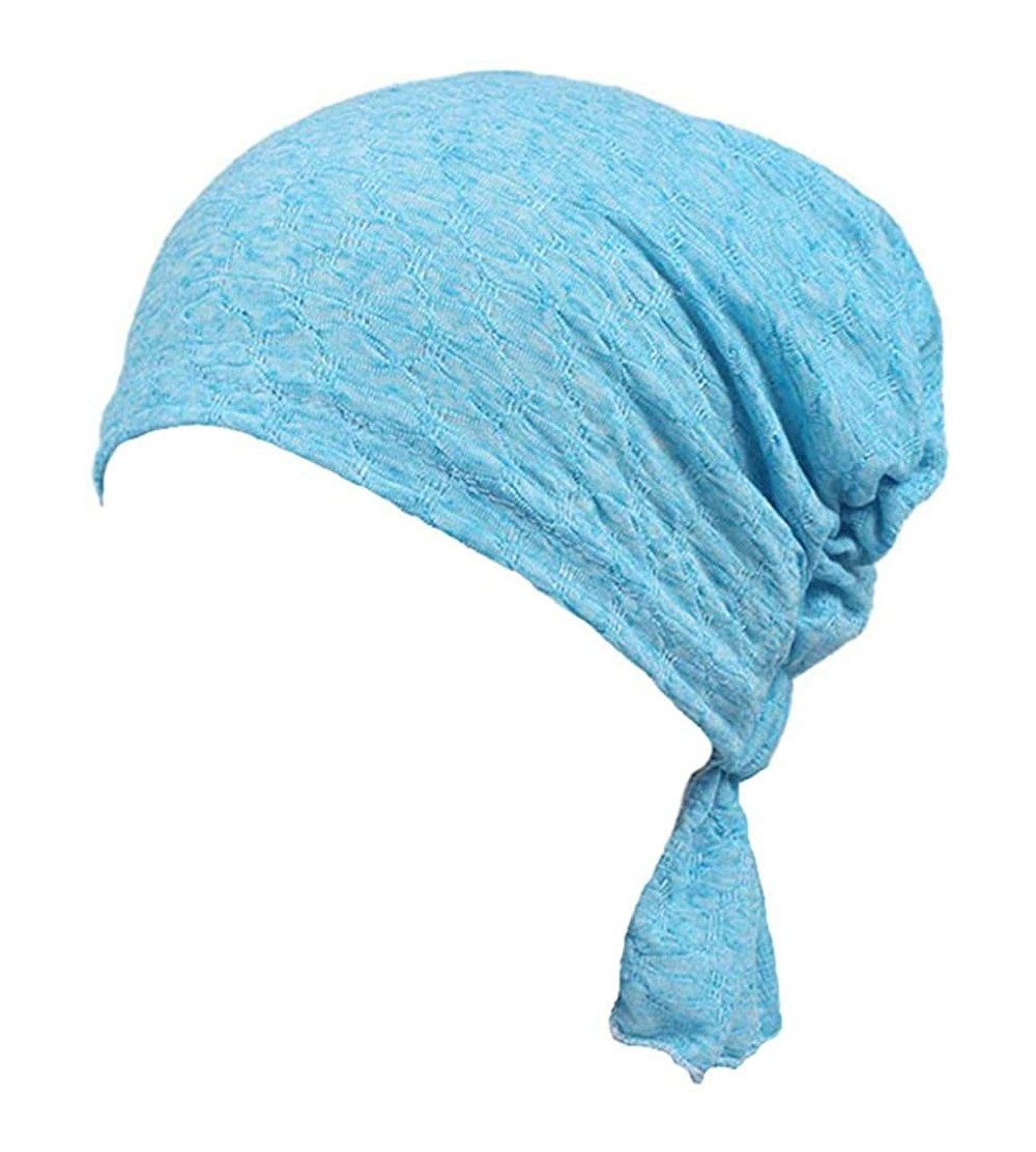 Skullies & Beanies Ruffle Chemo Turban Hair Loss Cap Cancer Slouchy Beanie Muslim Abbey Headband - Blue - CM18M9AXT27 $10.84