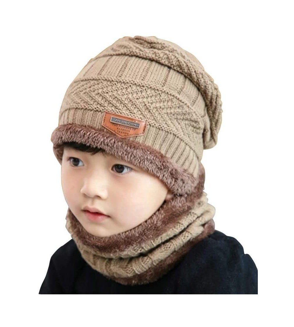 Skullies & Beanies Winter Hat for Adults/Kids- Knit Beanie Cap and Scarf with Fleece Lining - Khaki - C618IRE52MA $16.29