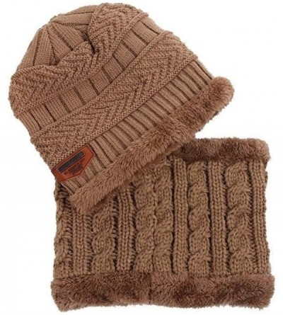 Skullies & Beanies Winter Hat for Adults/Kids- Knit Beanie Cap and Scarf with Fleece Lining - Khaki - C618IRE52MA $16.29