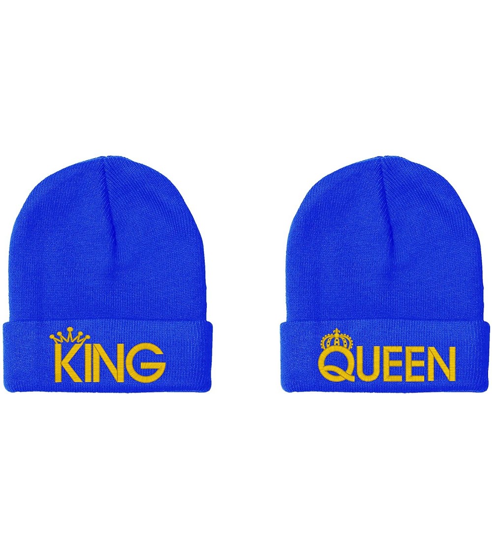 Skullies & Beanies King & Queen- Couple Matching- Warm & Stylish 12 inch Long Unfolded Beanie - Royal - C618LNI4L9Y $24.36