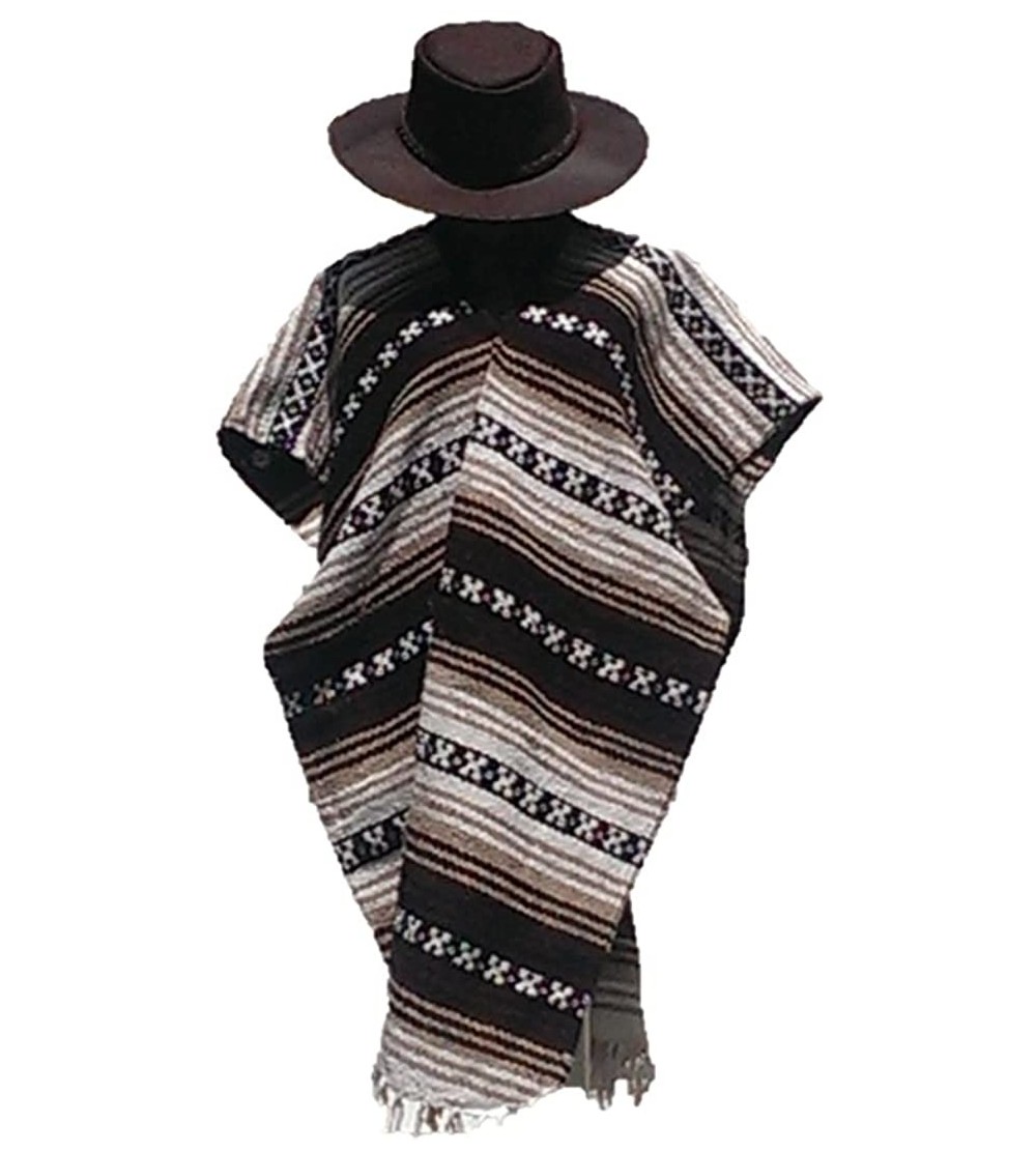 Cowboy Hats Clint Eastwood Western Black Cowboy Hat & Brown Poncho Set - Small Brown Hat & Brown Poncho - CK12O5GH104 $39.82