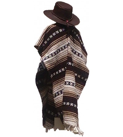 Cowboy Hats Clint Eastwood Western Black Cowboy Hat & Brown Poncho Set - Small Brown Hat & Brown Poncho - CK12O5GH104 $39.82