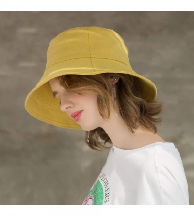 Sun Hats Womens Cotton Wide Brim Sun Hats UPF50 UV Packable Beach Hat Summer Bucket Cap for Travel - Small-yellow - CX18SIE3T...