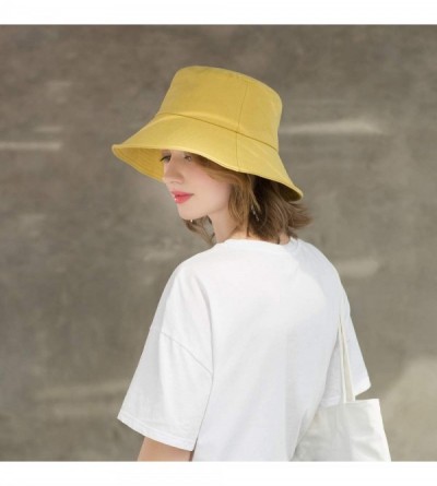 Sun Hats Womens Cotton Wide Brim Sun Hats UPF50 UV Packable Beach Hat Summer Bucket Cap for Travel - Small-yellow - CX18SIE3T...