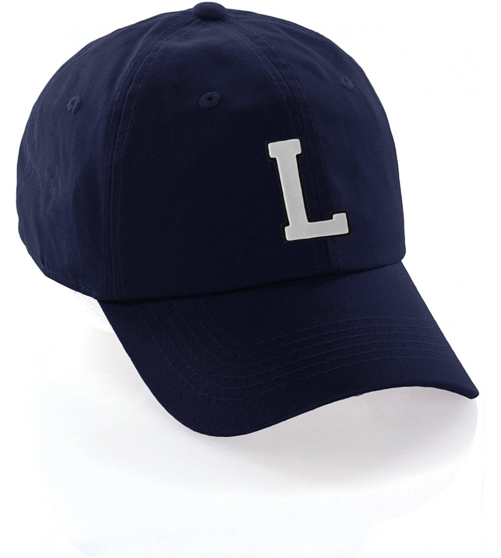 Baseball Caps Customized Letter Intial Baseball Hat A to Z Team Colors- Navy Cap Black White - Letter L - CL18ET5ETLG $13.85