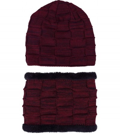 Skullies & Beanies Winter Beanie Hat Scarf Set Warm Thick Knit Hat Skull Cap for Men Women - Red - CM18M7DY5L8 $11.43