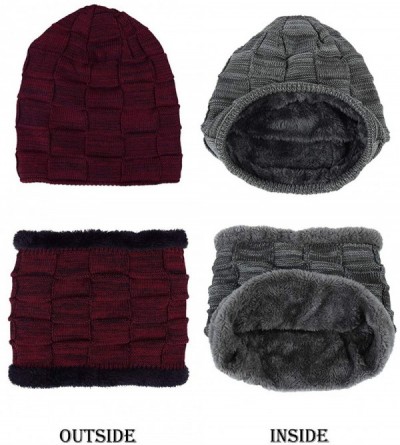 Skullies & Beanies Winter Beanie Hat Scarf Set Warm Thick Knit Hat Skull Cap for Men Women - Red - CM18M7DY5L8 $11.43