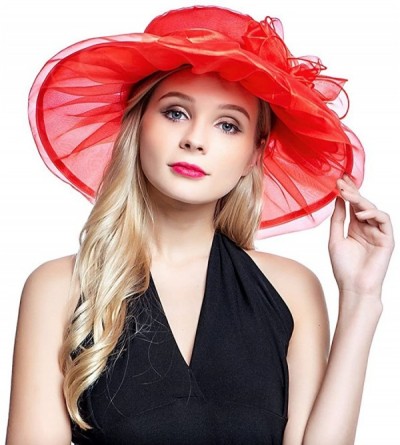 Sun Hats Ladies Organza Summer Sun Hat Party Beach Church Horse Race Cocktail Wedding Hat - Red - C517YX50H8U $22.47