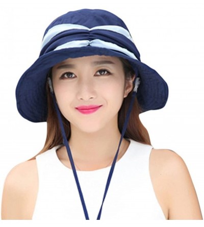 Sun Hats Womens Summer Veil Wide Brim Hats Chiffon Foldable Bucket Hat UPF 50+ - Navy Blue - CN12I2P9ZYN $15.84