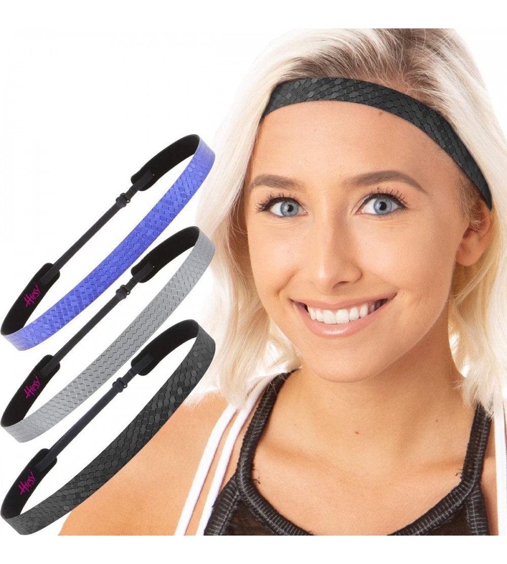 Headbands Women's Adjustable Non Slip Geo Sport Headband Multi Gift Pack - Black/Gunmetal/Royal Blue Skinny Geo 3pk - CS19770...