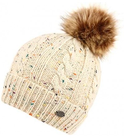 Skullies & Beanies Womens Cable Knit Winter Hat - With A Fleece Lining and Faux Fur Pom Pom - Confetti Khaki - CX193ESCSMM $1...