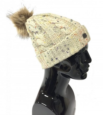 Skullies & Beanies Womens Cable Knit Winter Hat - With A Fleece Lining and Faux Fur Pom Pom - Confetti Khaki - CX193ESCSMM $1...