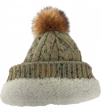 Skullies & Beanies Womens Cable Knit Winter Hat - With A Fleece Lining and Faux Fur Pom Pom - Confetti Khaki - CX193ESCSMM $1...