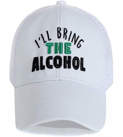 Baseball Caps Womens High Ponytail Hats-Cotton Baseball Caps with Embroidered Funny Sayings - Alcohol-white - CM18TG69NQL $13.48