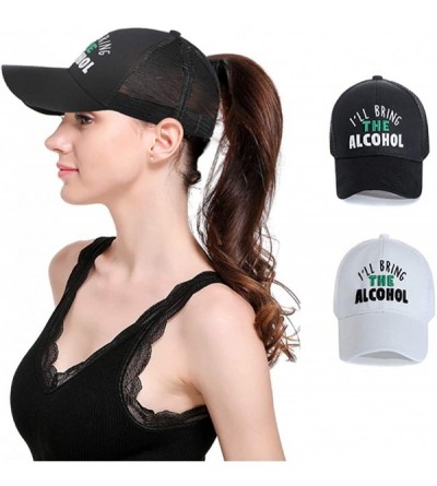 Baseball Caps Womens High Ponytail Hats-Cotton Baseball Caps with Embroidered Funny Sayings - Alcohol-white - CM18TG69NQL $13.48