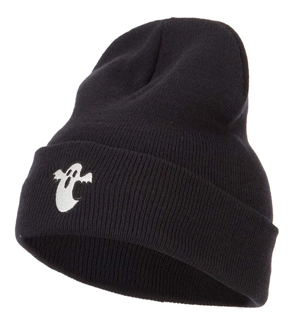 Skullies & Beanies Halloween Ghost Embroidered Long Beanie - Black - CV18K2R5AT7 $21.78