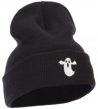 Skullies & Beanies Halloween Ghost Embroidered Long Beanie - Black - CV18K2R5AT7 $21.78