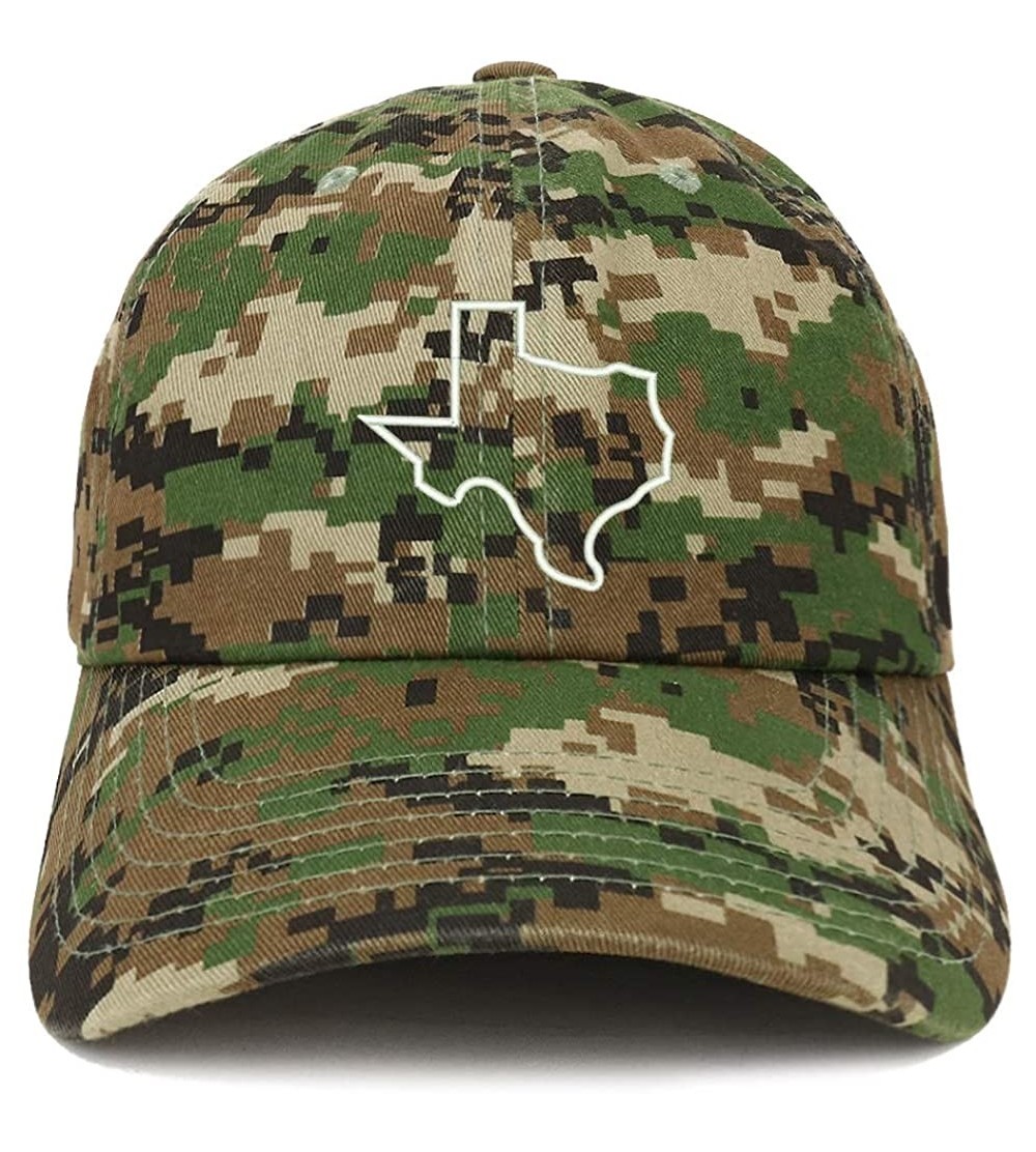 Baseball Caps Texas State Outline Embroidered Brushed Cotton Dad Hat Cap - Digital Green Camo - CR18KCE3CAU $13.52