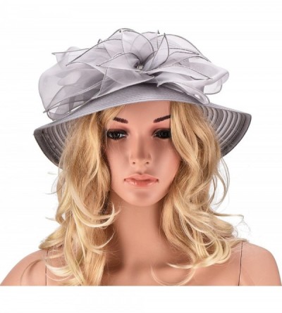 Sun Hats Womens Kentucky Derby Floral Wide Brim Church Dress Sun Hat A323 - Gray - CV12JICUUK7 $21.72