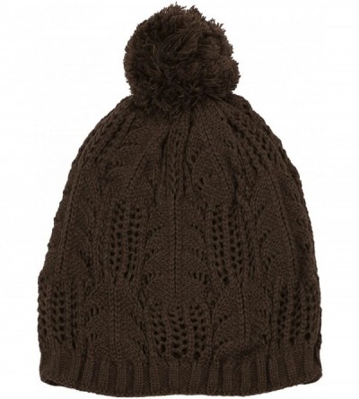 Skullies & Beanies Thick Crochet Knit Slouchy Pom Pom Beanie Winter Ski Hat - Chocolate - CO11QCV58B9 $9.16