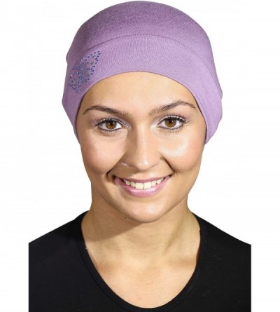 Skullies & Beanies Blue Stud Butterfly Chemo Sleep Cap Beanie - Lavender - CB12MYL69O0 $11.14