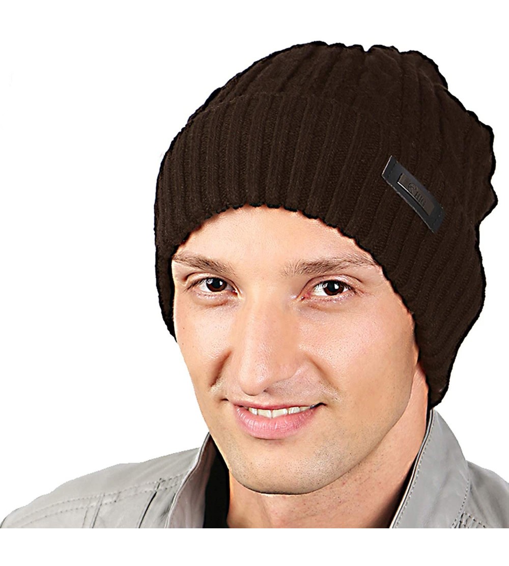 Skullies & Beanies Mens Winter Hat Warm Comfortable Soft Knit Beanie Hats Lined with Fleece - Coffee - CF18XEU3KGS $10.95