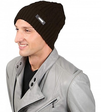 Skullies & Beanies Mens Winter Hat Warm Comfortable Soft Knit Beanie Hats Lined with Fleece - Coffee - CF18XEU3KGS $10.95