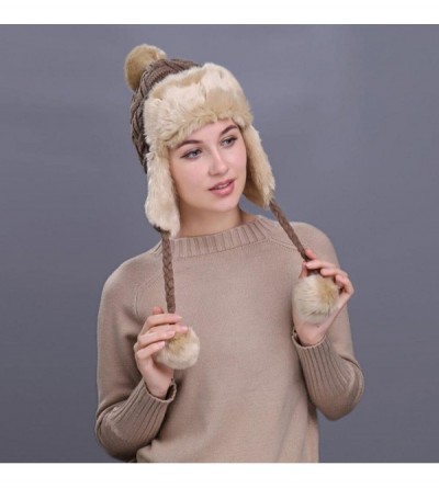 Skullies & Beanies Warm Women Knit Peruvian Beanie Wool Hat Winter Ski Cap with Ear Flaps - Khaki - CS187Q4NR88 $9.00