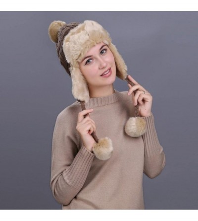 Skullies & Beanies Warm Women Knit Peruvian Beanie Wool Hat Winter Ski Cap with Ear Flaps - Khaki - CS187Q4NR88 $9.00