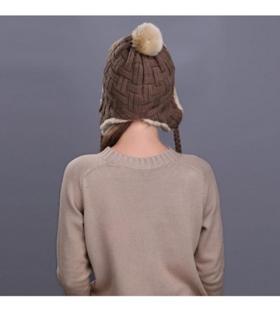 Skullies & Beanies Warm Women Knit Peruvian Beanie Wool Hat Winter Ski Cap with Ear Flaps - Khaki - CS187Q4NR88 $9.00