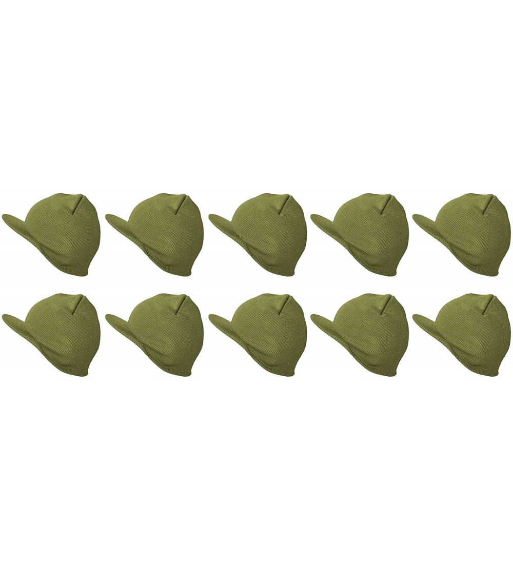 Skullies & Beanies Cuffless Beanie Visor 10 Piece Pack - Olive - CH17Z2QUSG7 $22.97