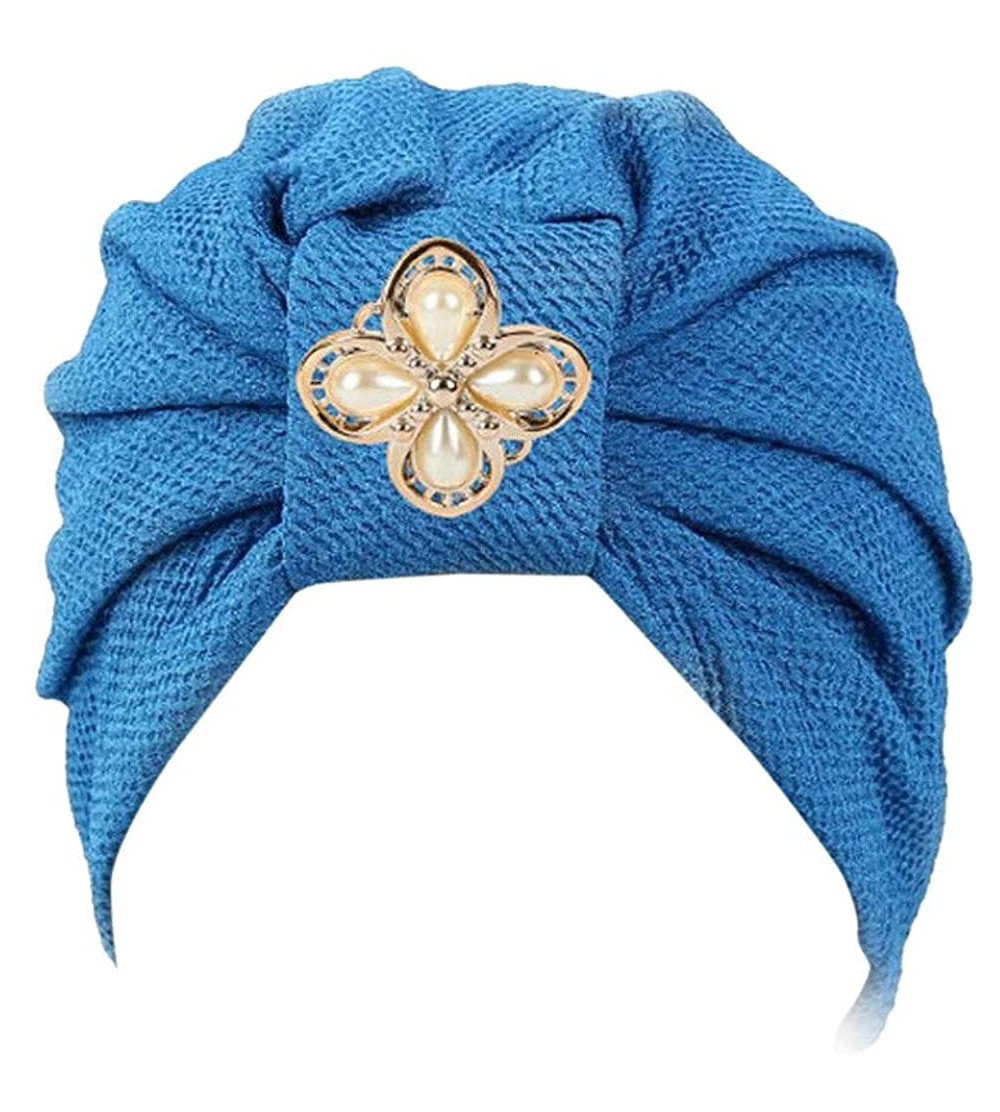 Skullies & Beanies Women Solid Rhinestone Pre Tied Cancer Chemo Hat Beanie Turban Stretch Head Wrap Cap - Blue - C4185UWA7KG ...