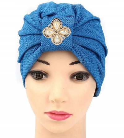 Skullies & Beanies Women Solid Rhinestone Pre Tied Cancer Chemo Hat Beanie Turban Stretch Head Wrap Cap - Blue - C4185UWA7KG ...