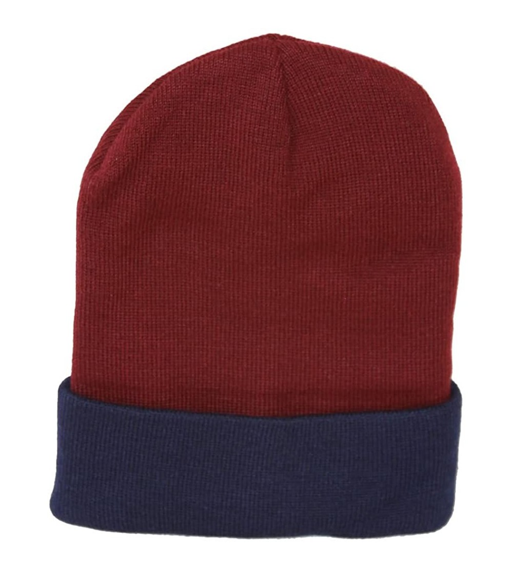 Skullies & Beanies Winter Cuffed Beanie Cap Two Toned - Maroon Navy - CS11Y93GTZ1 $7.89