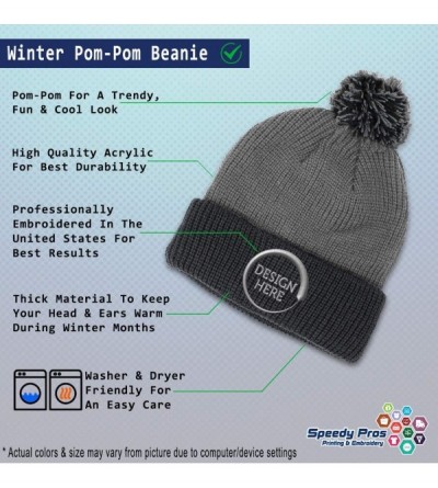 Skullies & Beanies Custom Pom Pom Beanie Ohio Girl State USA America Embroidery Acrylic - Grey Black - CL18A0DSRTG $10.96