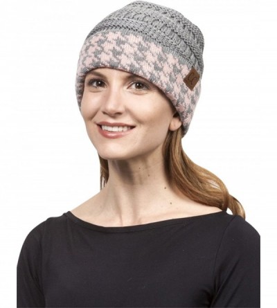 Skullies & Beanies Houndstooth Cuff Knit Beanie - Grey/Pink - CU1875UN508 $9.74