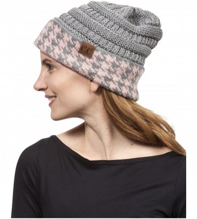 Skullies & Beanies Houndstooth Cuff Knit Beanie - Grey/Pink - CU1875UN508 $9.74