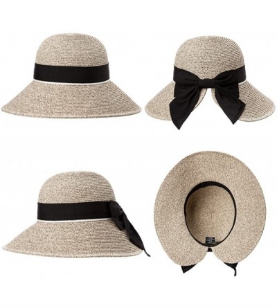 Bucket Hats Packable UPF Straw Sunhat Women Summer Beach Wide Brim Fedora Travel Hat 54-59CM - 89015_coffee - CR17XWL5WUS $23.41