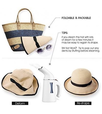 Bucket Hats Packable UPF Straw Sunhat Women Summer Beach Wide Brim Fedora Travel Hat 54-59CM - 89015_coffee - CR17XWL5WUS $23.41