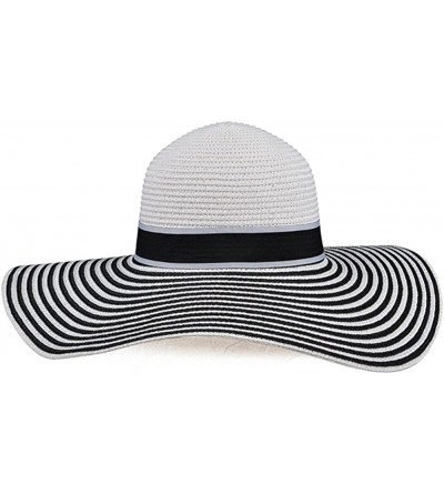 Sun Hats Black White Striped Bow Wide Brim Floppy Straw Hat FFH194BLK - Black and White - CN11NTRNKZP $17.60