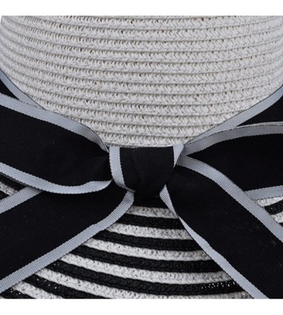 Sun Hats Black White Striped Bow Wide Brim Floppy Straw Hat FFH194BLK - Black and White - CN11NTRNKZP $17.60