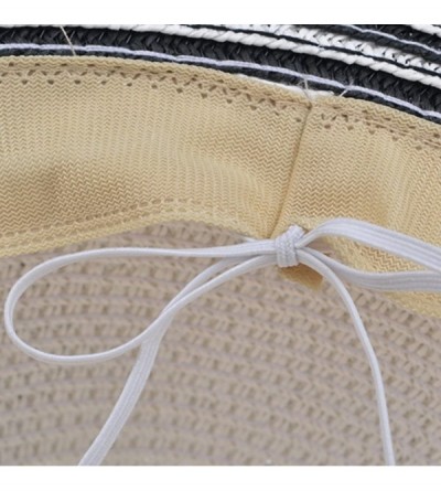 Sun Hats Black White Striped Bow Wide Brim Floppy Straw Hat FFH194BLK - Black and White - CN11NTRNKZP $17.60