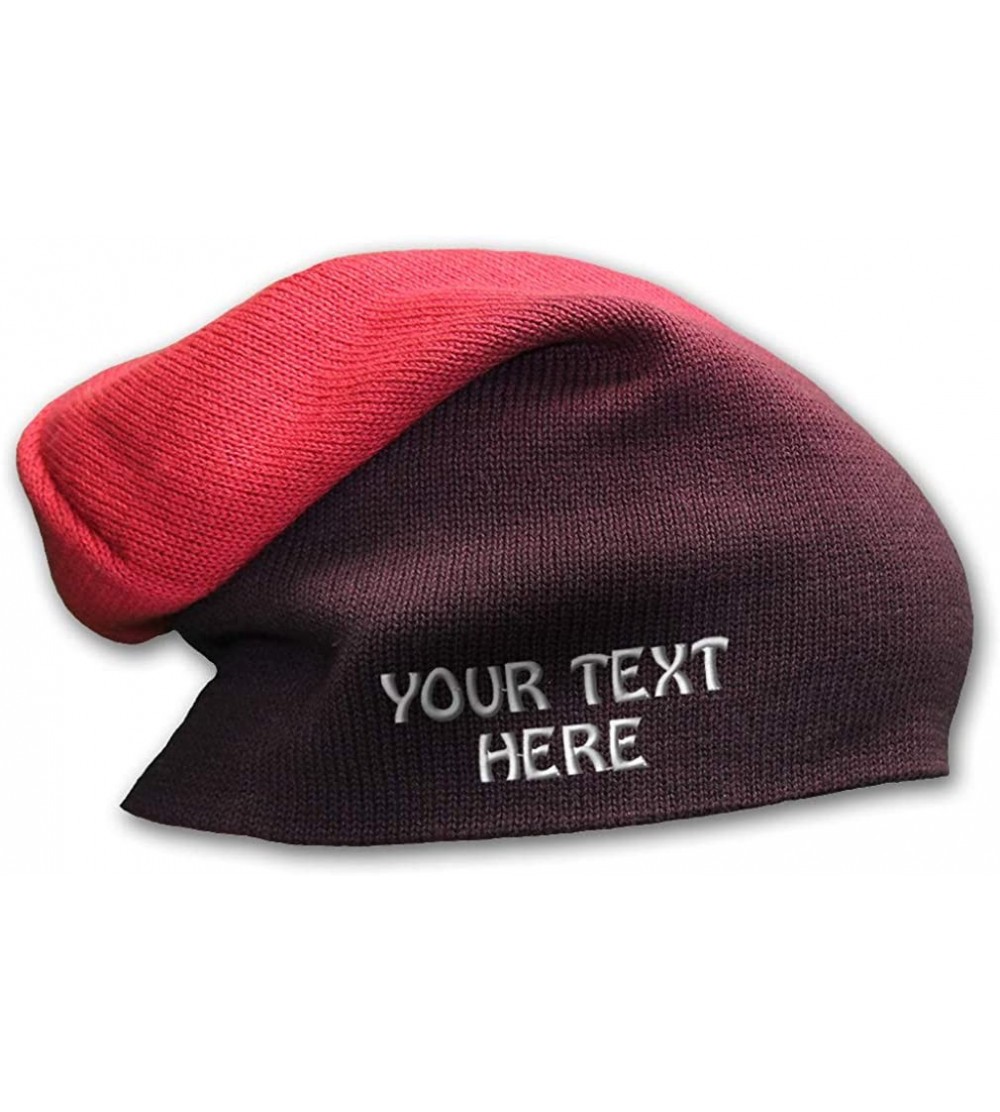 Skullies & Beanies Slouchy Beanie for Men & Women Custom Personalized Text Cotton Skull Cap Hats - Red - CW18DLOTCKZ $18.32