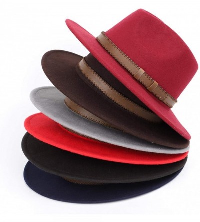 Fedoras Women Men Wide Brim Fedora hat Wool Pork Pie Flat Top Hat Vintage Felt hat Gambler Hat - Coffee - CM18QC48ZIL $19.96